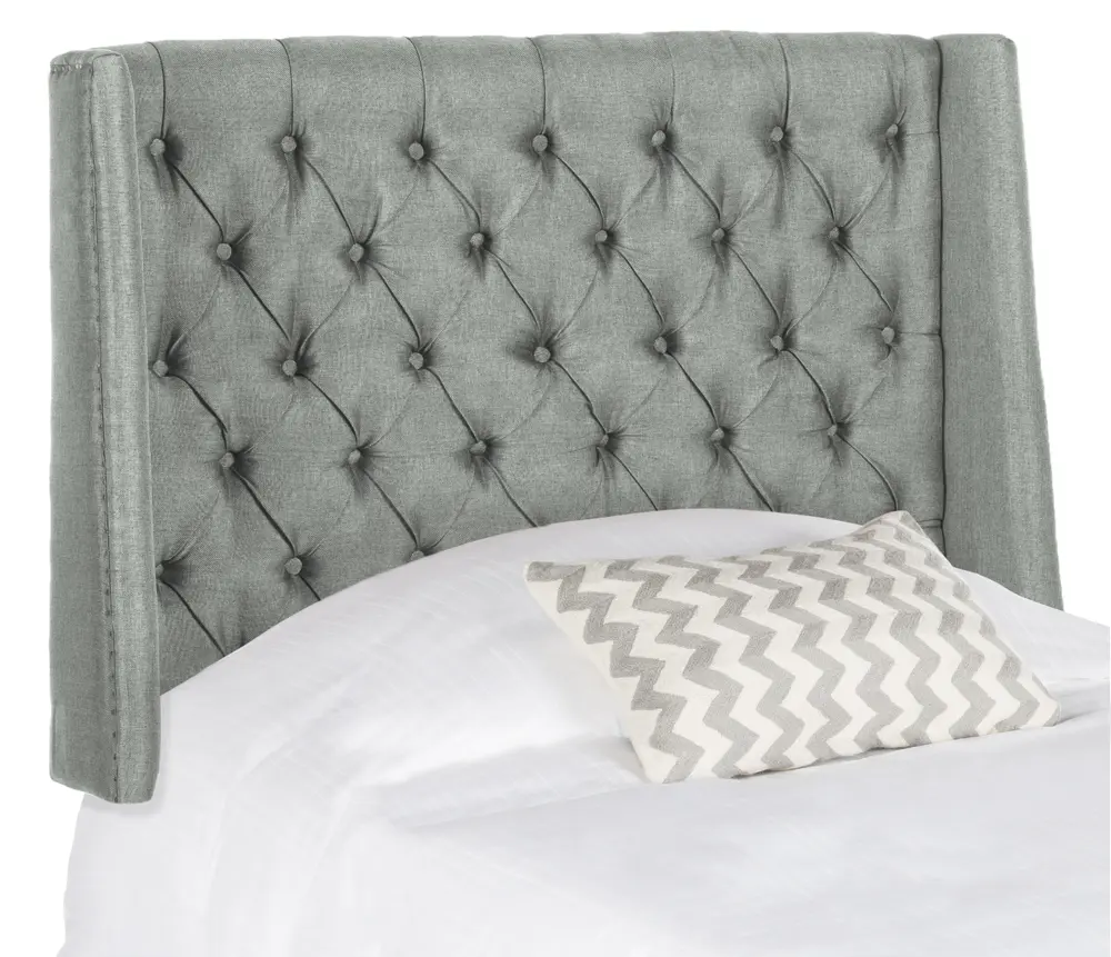 London Grey Linen Tufted Winged Headboard   Flat Nail Heads