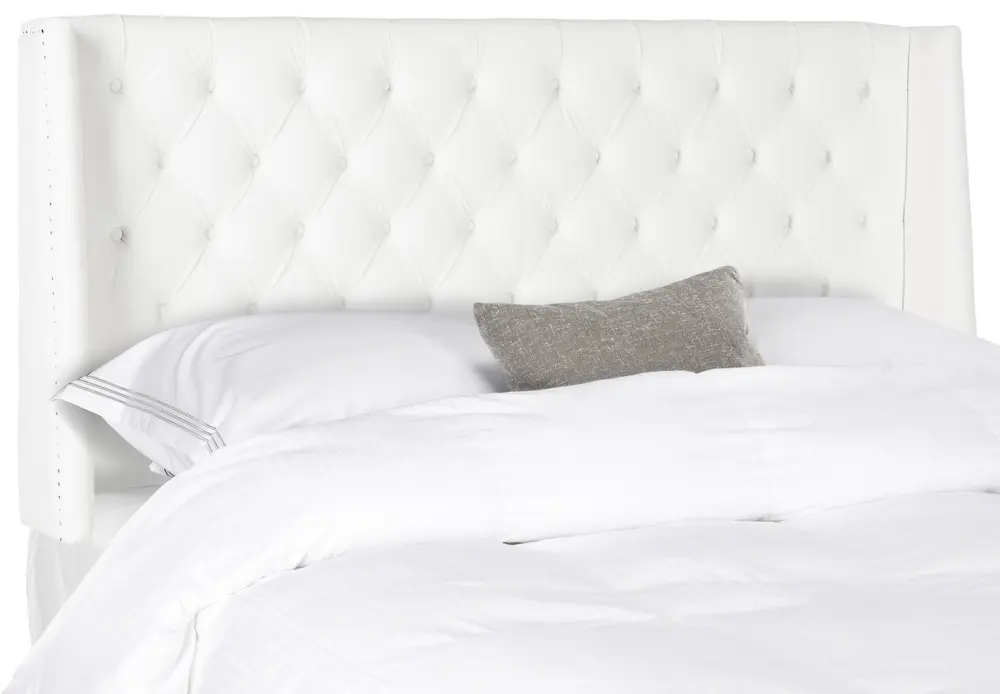 London White Tufted Winged Headboard   Flat Nail Heads