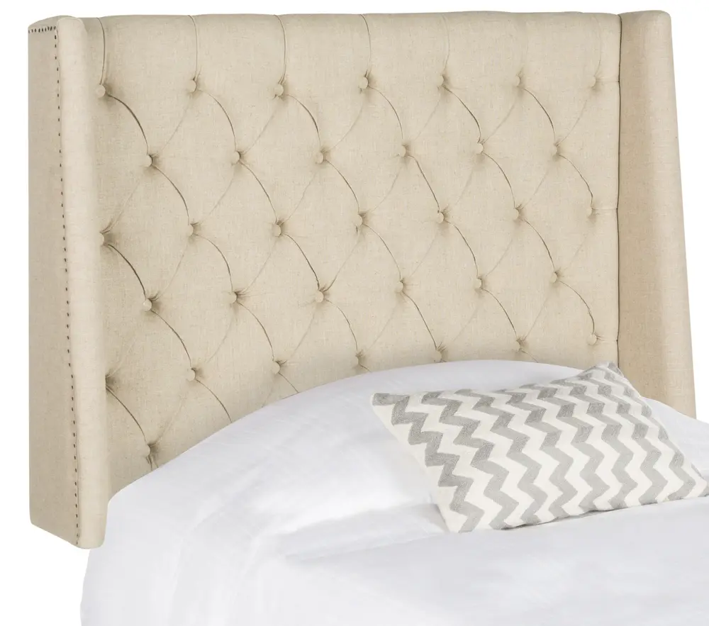 London Hemp Linen Winged Headboard Flat Nail Heads