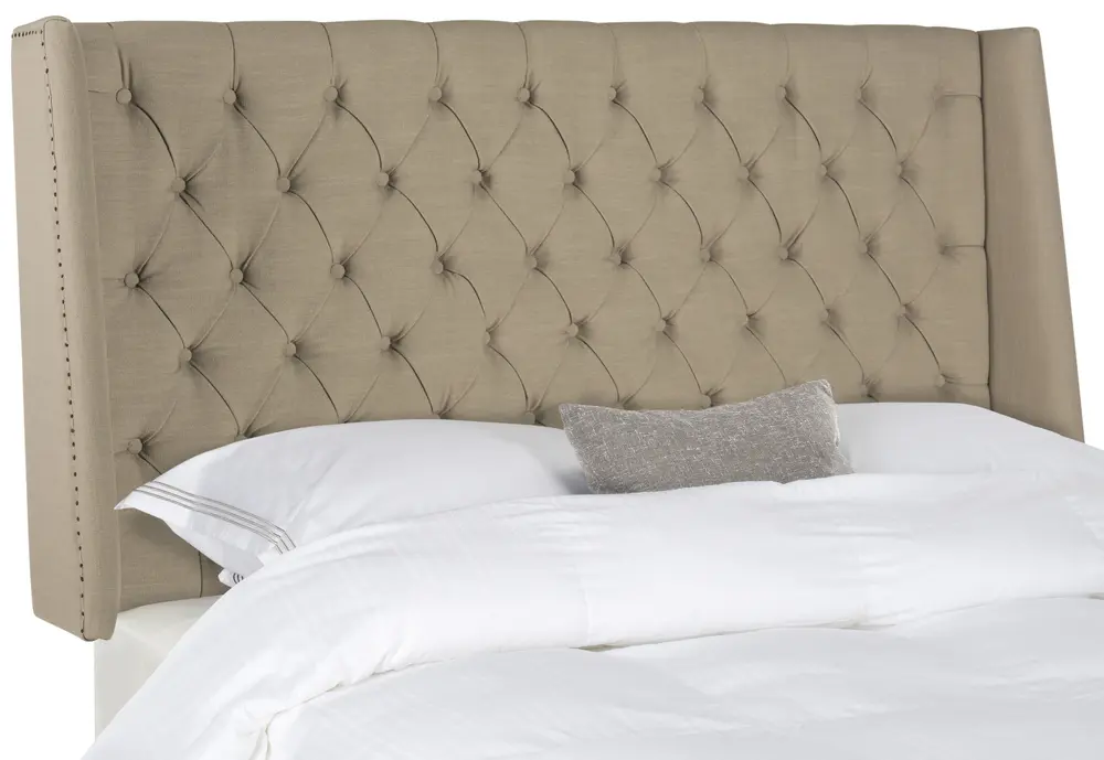 London Taupe Tufted Linen Headboard Flat Nail Heads