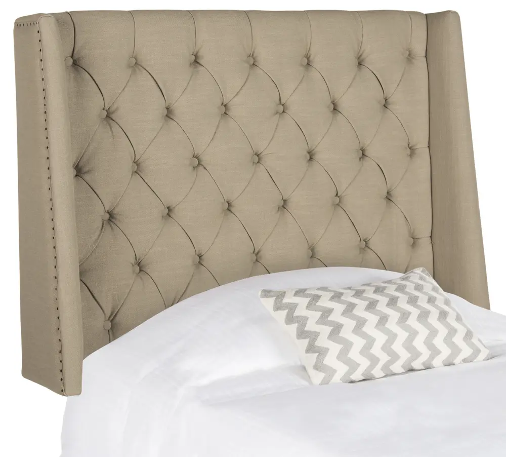 London Taupe Tufted Linen Headboard Flat Nail Heads