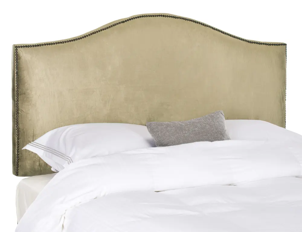 Connie Antique Sage Headboard   Brass Nail Head