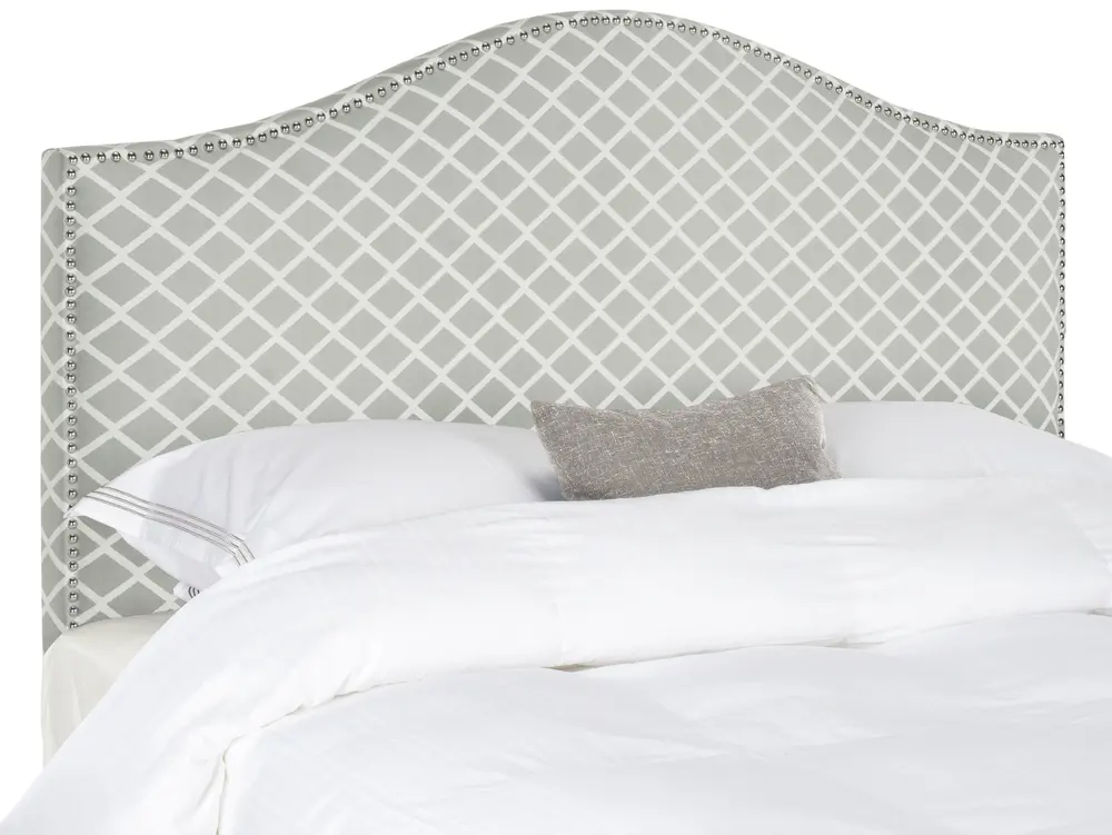 Connie Grey/White Headboard Silver Nail Head