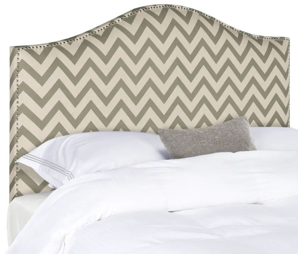 Connie Grey/Wheat Chevron Headboard  Silver Nail Head