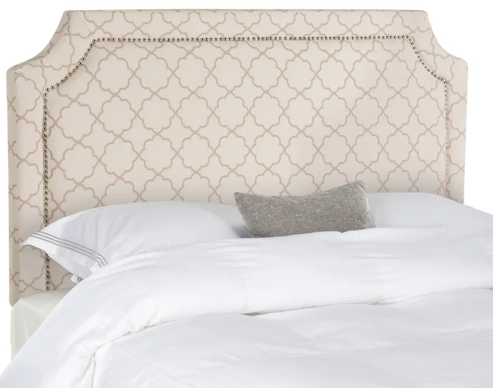 Shayne Pale Pink & Beige Headboard    Silver Nail Head