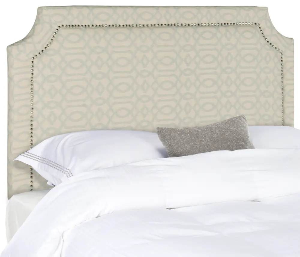 Shayne Wheat & Pale Blue Headboard   Silver Nail Head
