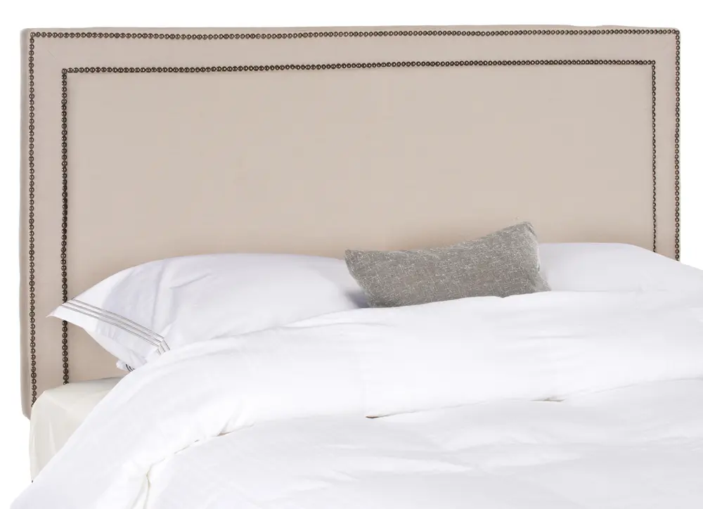 Cory Taupe Headboard  Brass Nail Head