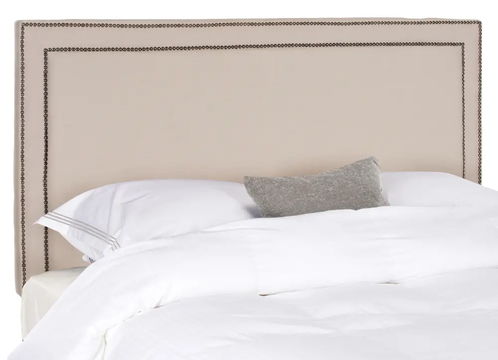 Cory Taupe Headboard   Brass Nail Head