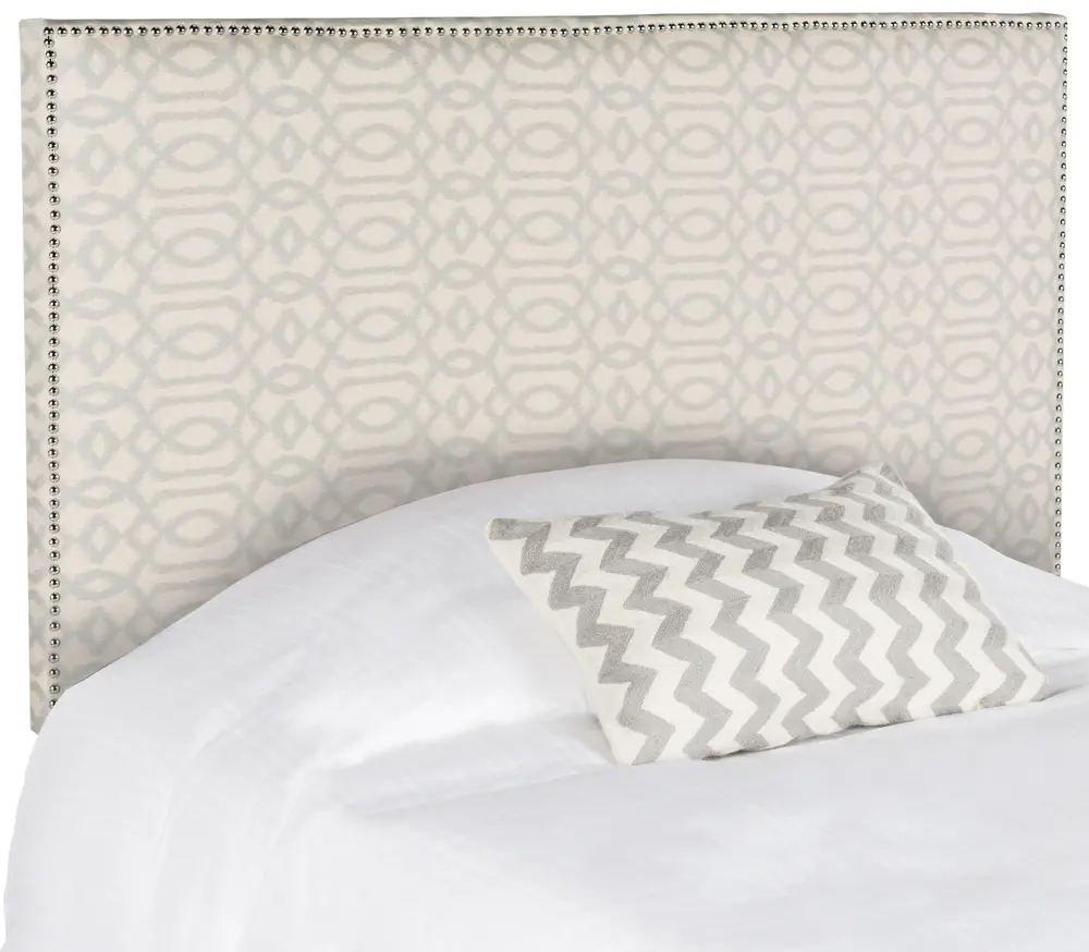 Sydney Wheat & Pale Blue Headboard    Silver Nail Head