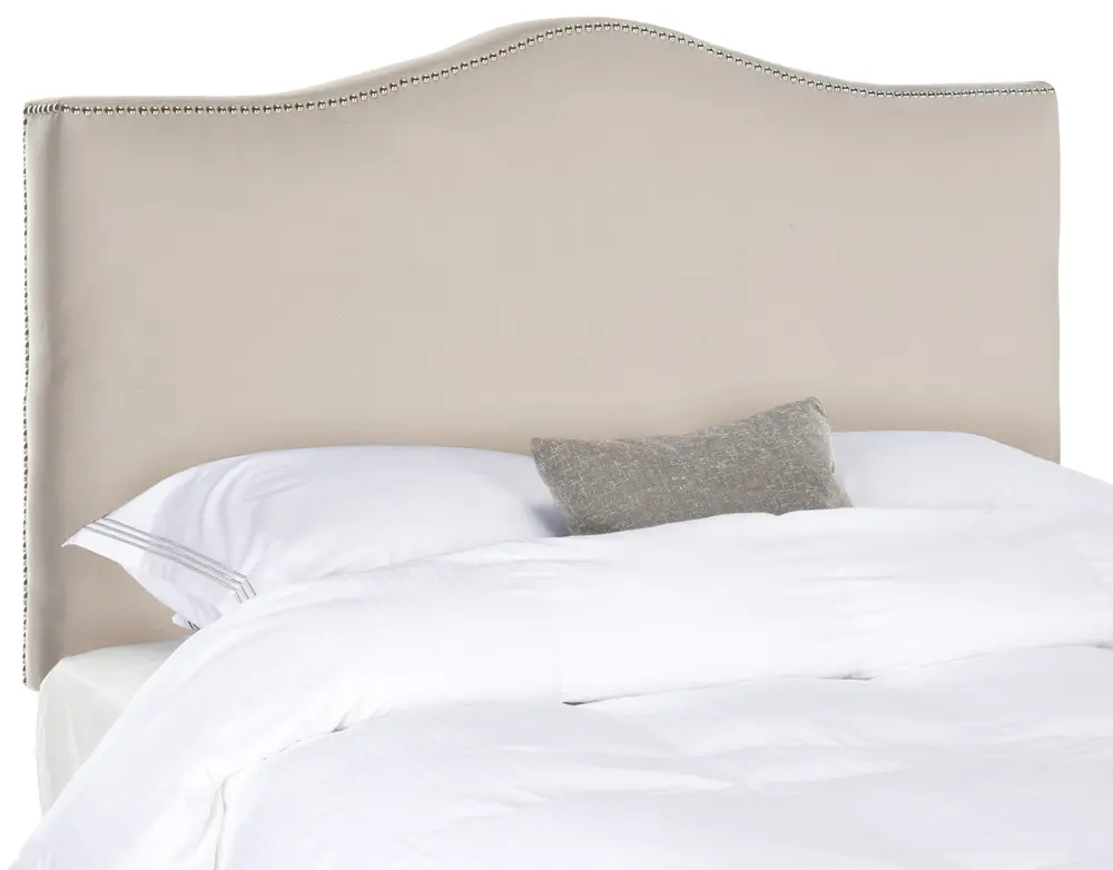 Jeneve Taupe Winged Headboard   Silver Nail Head