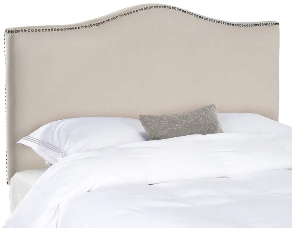Jeneve Taupe Winged Headboard   Brass Nail Head