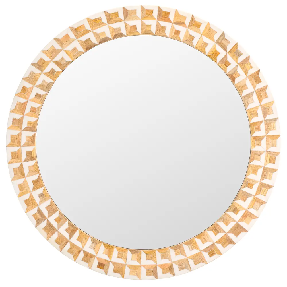 Aria, 28.9 In, Antique Ivory/Natural Brown, Resin/ Mango Wood/Mdf, Mirror