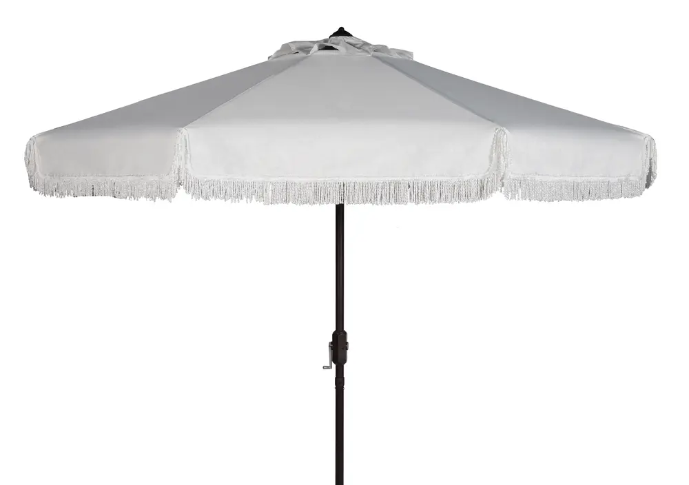 Milan Fringe 9Ft Rnd Crank Umbrella W/ Button Tilt