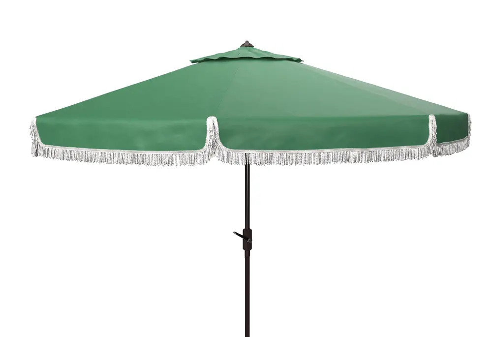 Milan Fringe 9Ft Rnd Crank Umbrella W/ Button Tilt