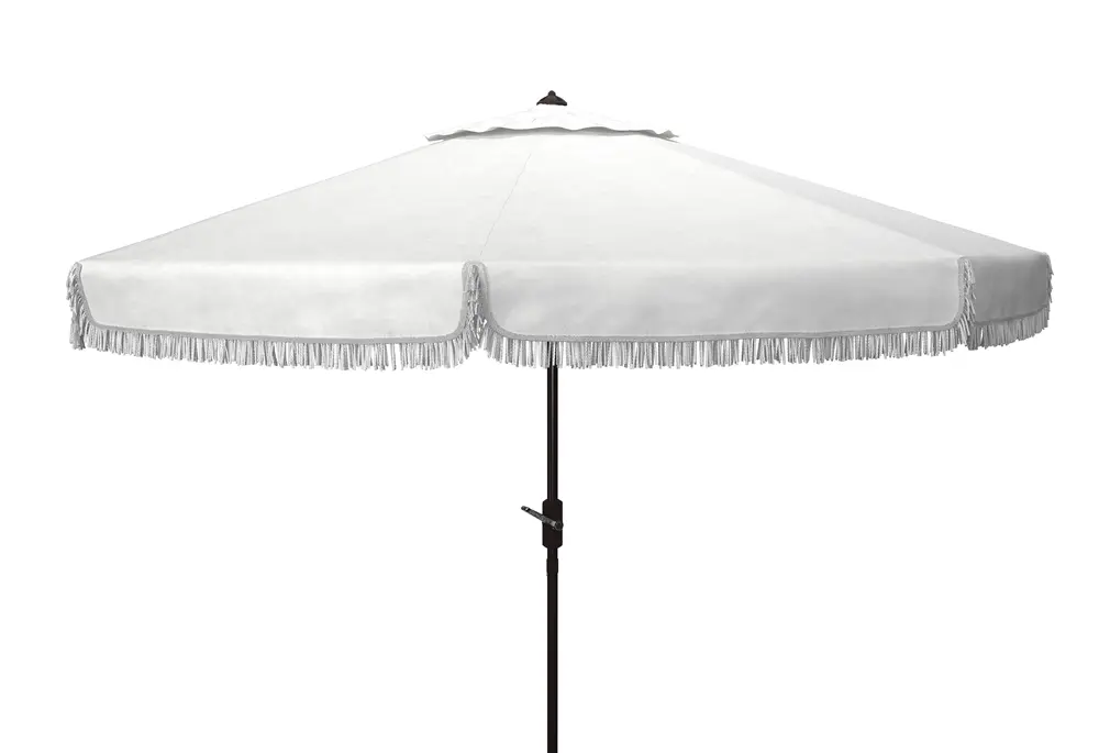 Milan Fringe 11Ft Rnd Crank Umbrella W/ Button Tilt