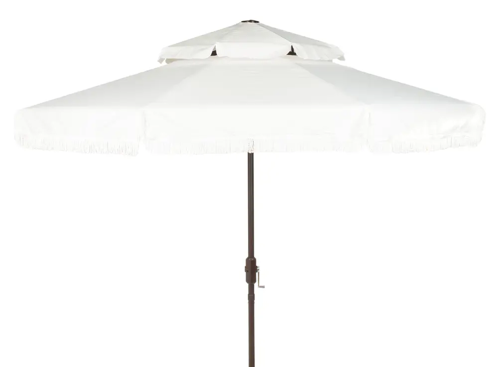 Milan Fringe 9Ft Rnd Crank Umbrella W/ Button Tilt