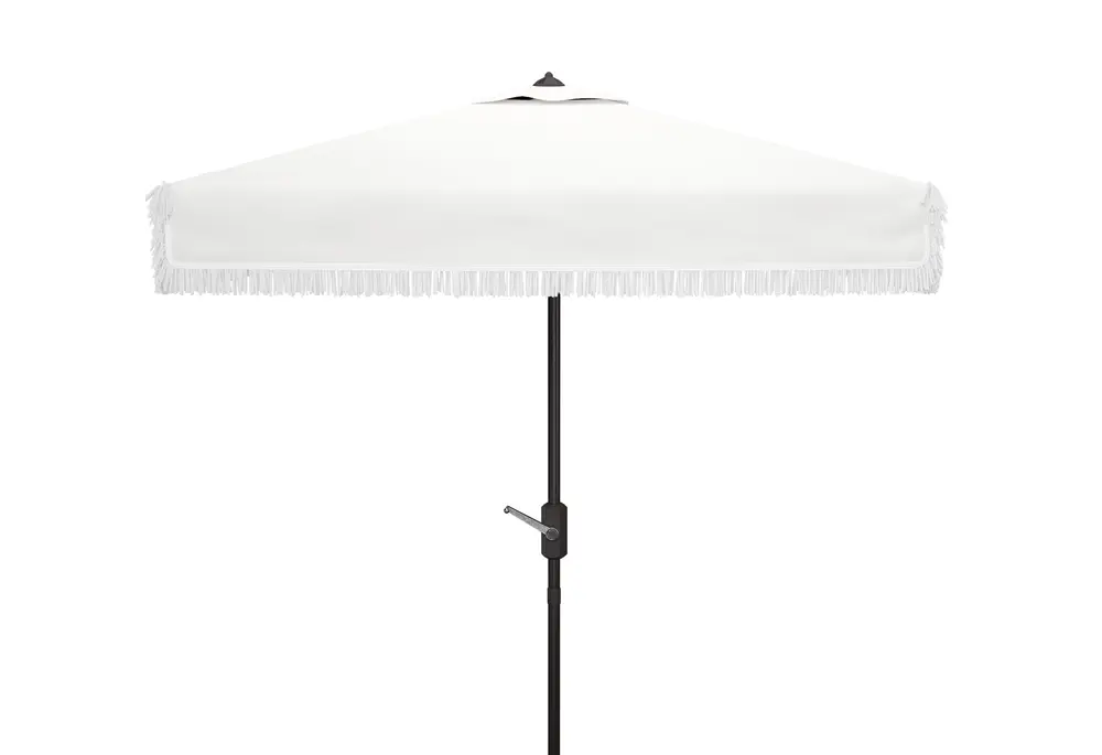 Milan Fringe 7.5Ft Square Crank Umbrella W/ Button Tilt
