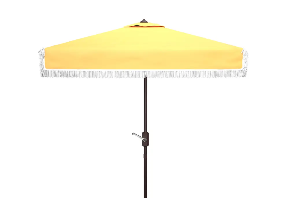 Milan Fringe 7.5Ft Square Crank Umbrella W/ Button Tilt