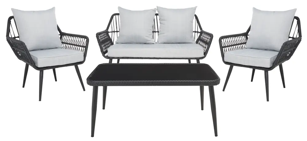 Elsbeth 4Pc Living Set/Black Rope/Grey Cushion