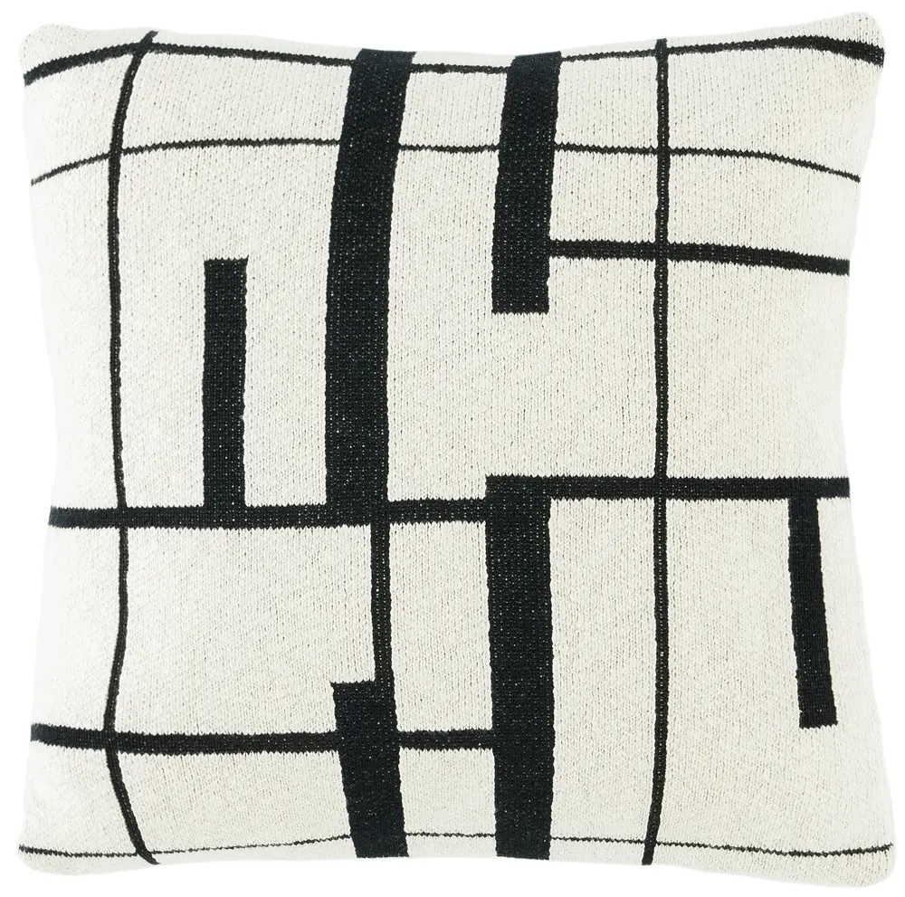 Azeem, 18 X 18, Ivory/Black, Cotton Pillow