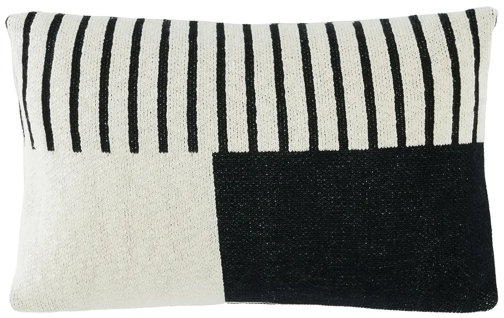 Drew, 12 X 20, Ivory/Black, Cotton Lumbar Pillow