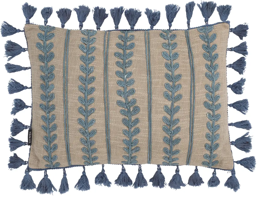 Ry, 14 X 20, Grey/Blue, Cotton Lumbar Pillow