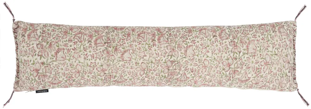 Rosette, 8 X 36, Terracotta/Green Cotton Bolster Pillow