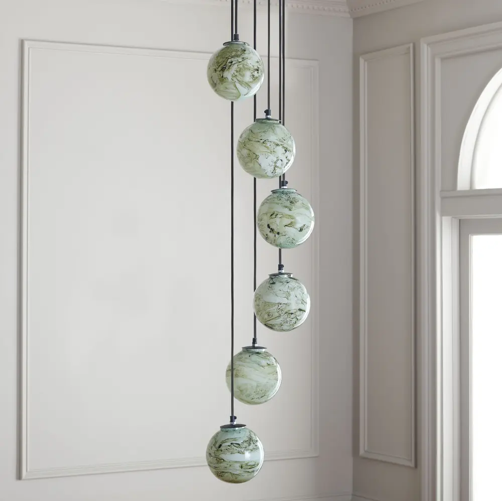 Hallie, 6 Light, 18 Inch, Black/Multi, Iron/Glass Pendant