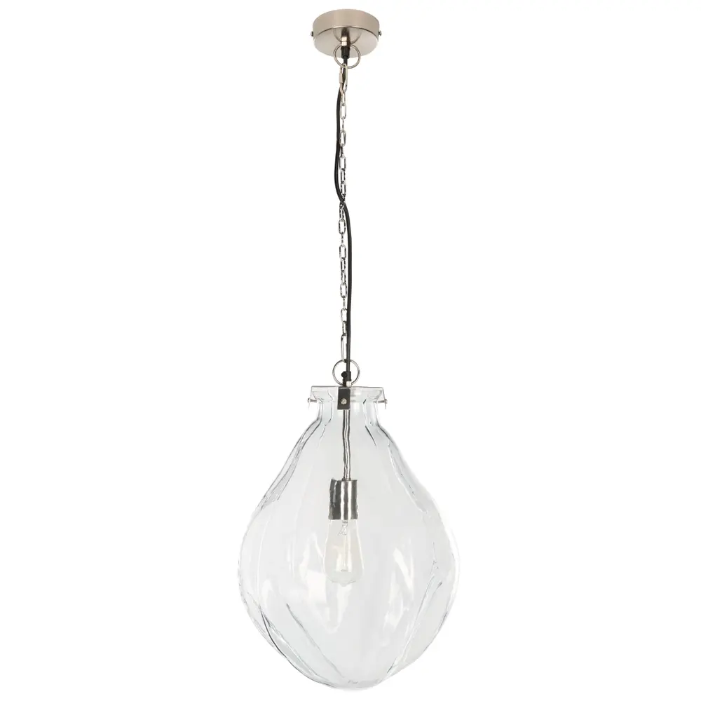Kinney, 18 Inch, Clear/Nickle, Glass/Iron Pendant