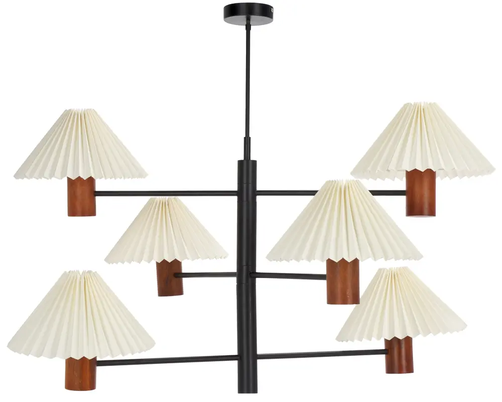 Jonnah, 6 Light, 41 Inch, Walnut/Black, Mango Wood/Iron Pendant