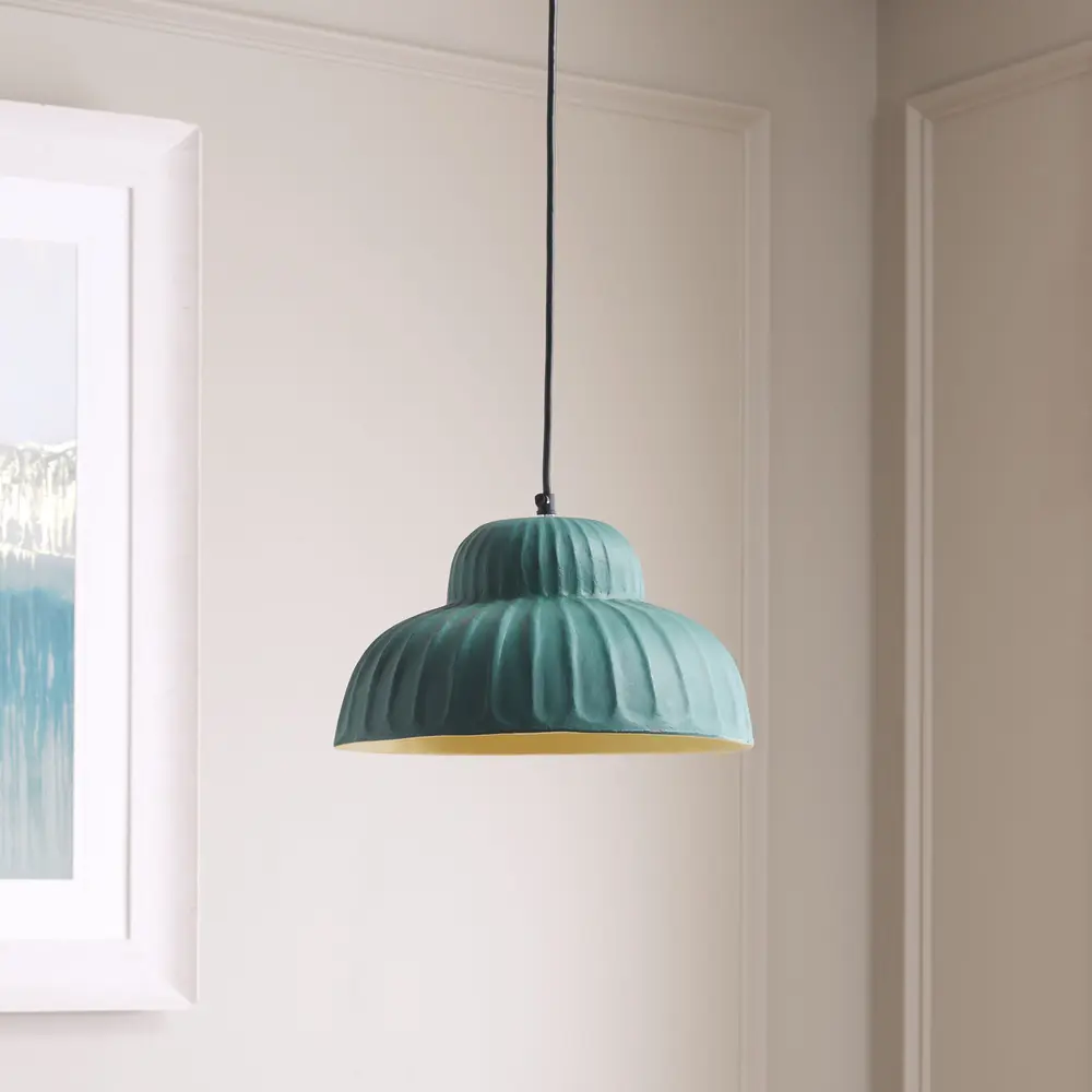 Destryn Small, 13 Inch, Green, Papier-Mâché/Iron Pendant