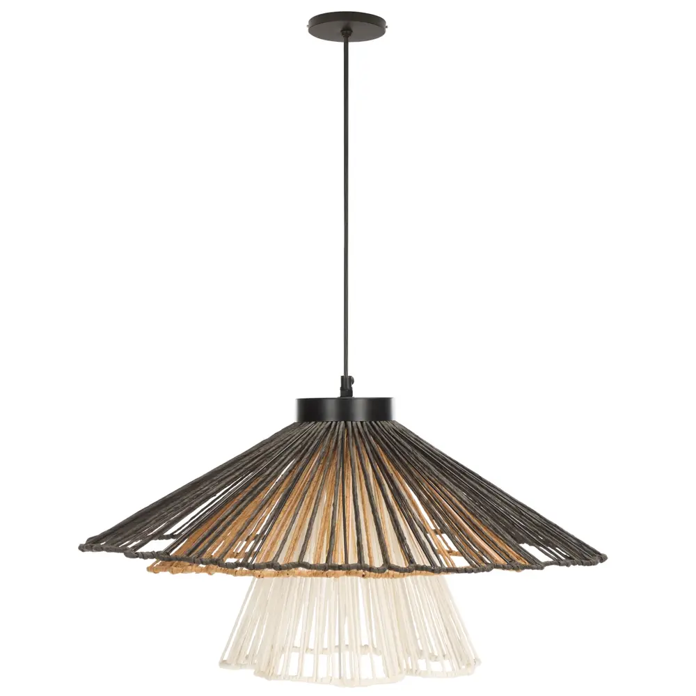 Gavi, 23 Inch, Black/Natural/White, Paper Raffia/Iron, Pendant