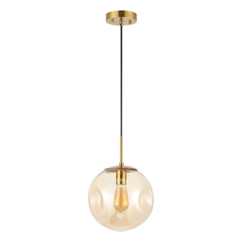 Cyril, 10 Inch, Amber/Brass, Glass/Iron Pendant