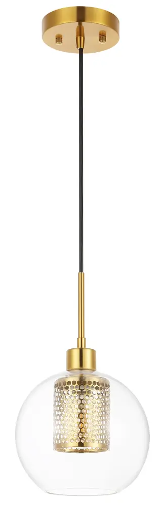 Toronto, 7.75 Inch, Clear/Brass, Glass/Iron Extendable Pendant