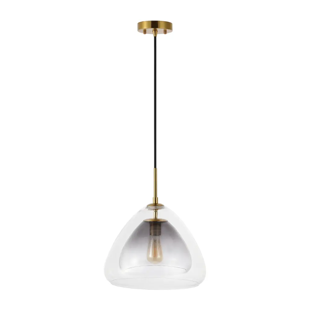 Eclipse, 14 Inch, Smoke Grey/Brass, Glass/Iron Pendant