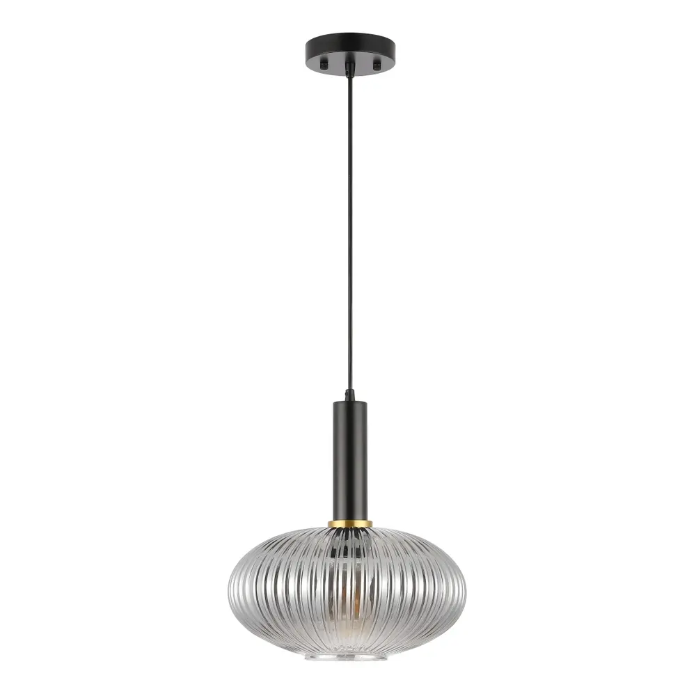 Zeon, 12 Inch, Smoke Grey/Black, Glass/Iron Pendant