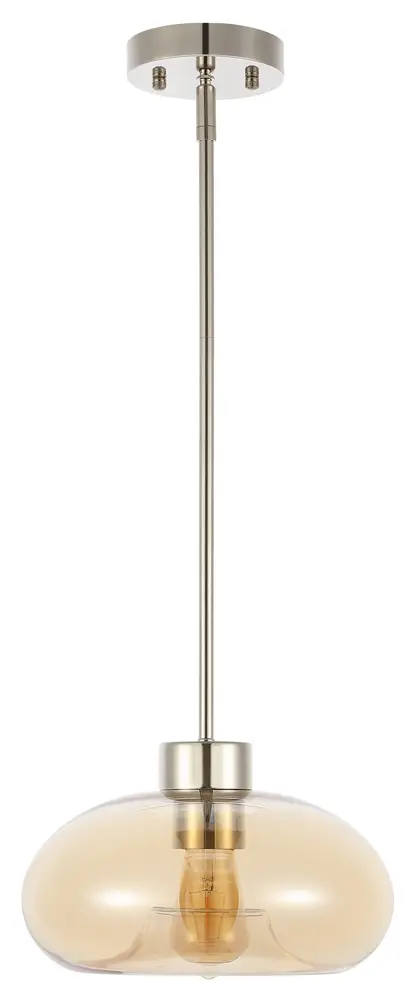 Jorie, 11 Inch, Amber/Nickel, Glass/Iron Pendant