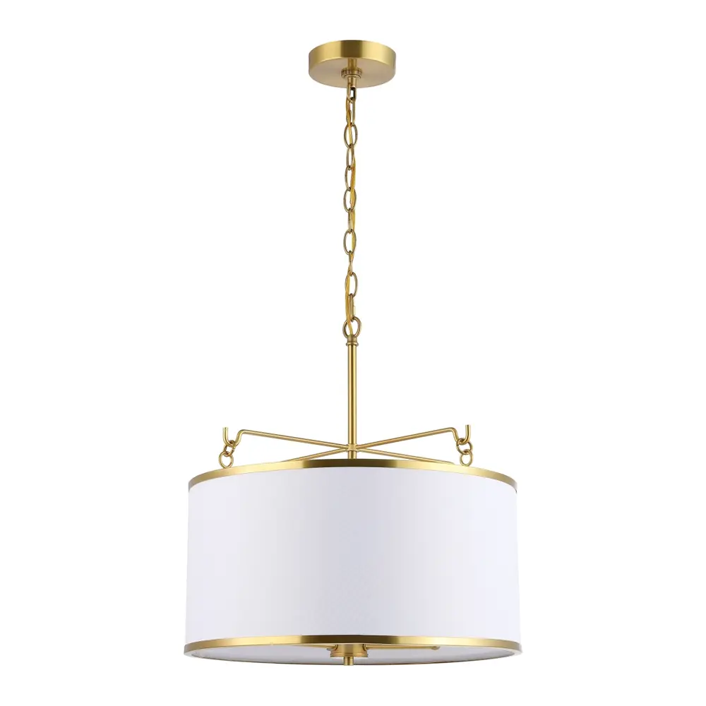 Perzeta, 3 Light, 18.25 Inch, Brass/White, Iron/Fabric Extendable Pendant