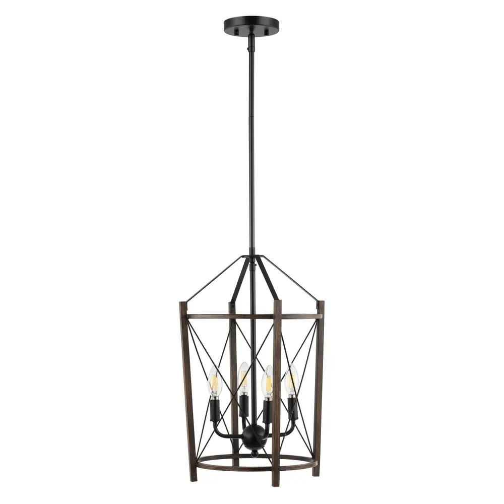 Peltier, 4 Light, 14 Inch, Dark Walnut/Black, Iron Pendant