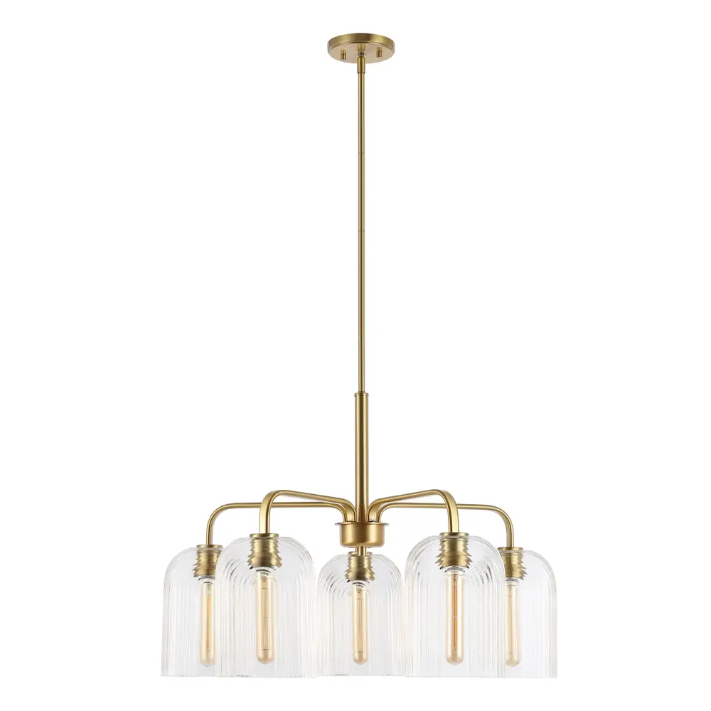 Idelle, 5 Light, 30 Inch, Brass, Glass/Iron Pendant