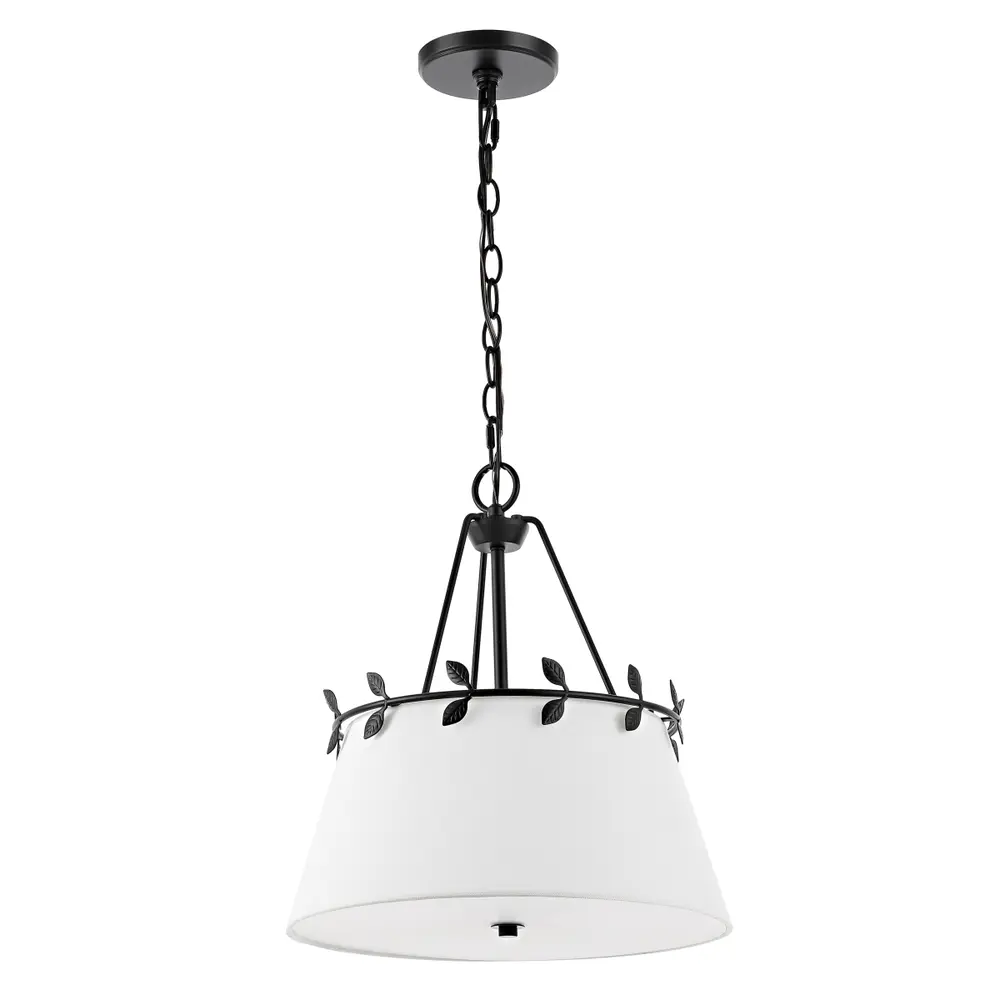 Samora, 3 Light, 15 Inch, White/Black, Iron/Fabric Pendant