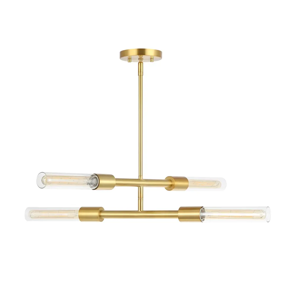 Cronos, 4 Light, 32 Inch, Brass/Clear, Iron/Glass Extendable Pendant