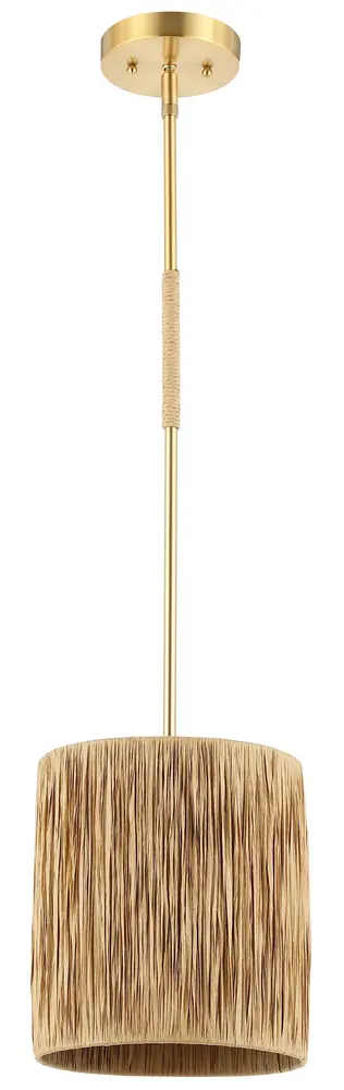 Saija, 9 Inch, Light Natural/Gold, Paper Lafite Grass/Iron Extendable Pendant