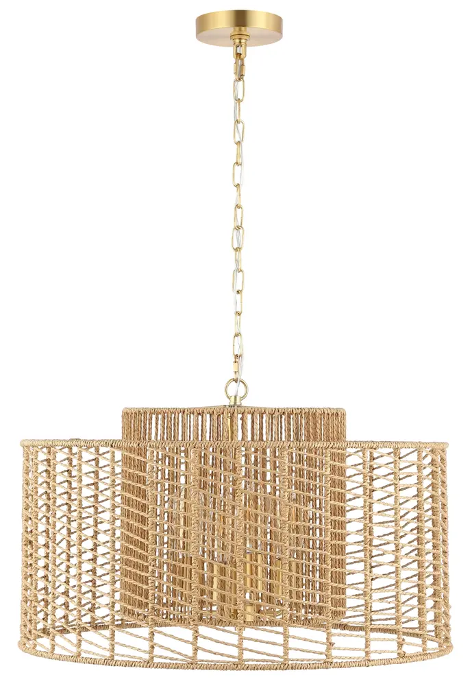 Brynora, 4 Light, 25 Inch, Light Natural/Gold, Paper Rope/Iron Extendable Pendant