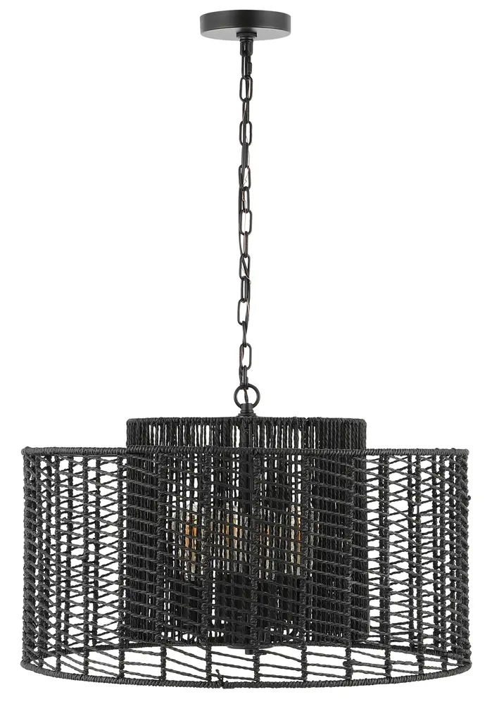 Brynora, 4 Light, 25 Inch, Black, Paper Rope/Iron Extendable Pendant