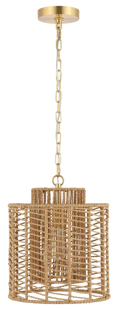 Ryoa, 12.25 Inch, Light Natural/Gold, Paper Rope/Iron Extendable Pendant