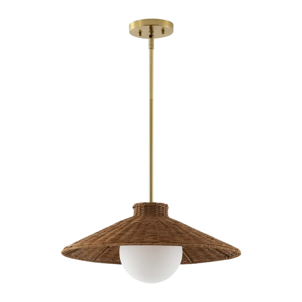 Kalena, 19.5 Inch, Natural/Brass, Rattan/Metal Pendant