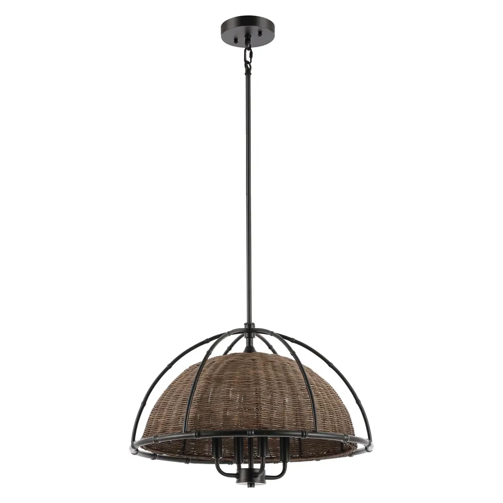 Paulina, 4 Light, 21.5 Inch, Dark Natural/Black, Rattan/Iron Pendant