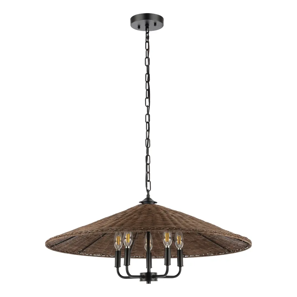 Palmera, 5 Light, 30 Inch, Natural/Black, Rattan/Iron Pendant