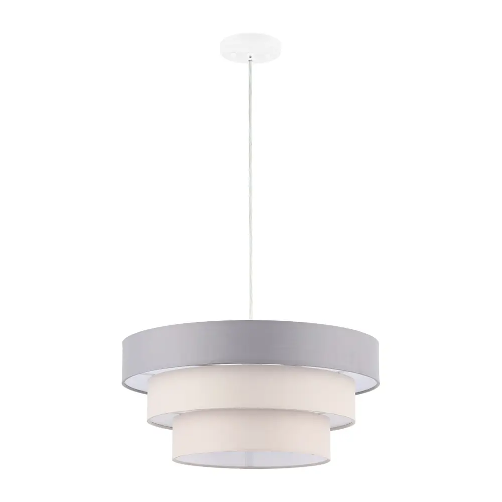 Clelia, 20 Inch, Grey/White, Fabric/Iron Extendable Pendant